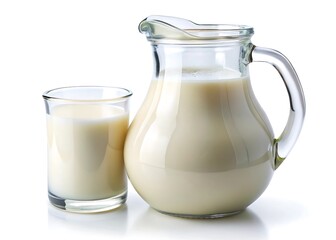 Glass jug of fresh milk isolated on white background