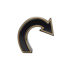 Naklejka premium 3D Render of a Black and Gold Curved Arrow, Return Icon, Navigation Symbol