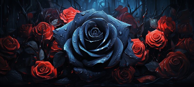 abstrak mozaic color of black rose in drakness, ai generative
