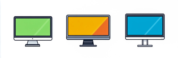 Flat screen computer monitor display vector illustration set for graphic design and web elements use