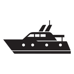 Travel yacht power boat steamer Vector Silhouettes White Background.
