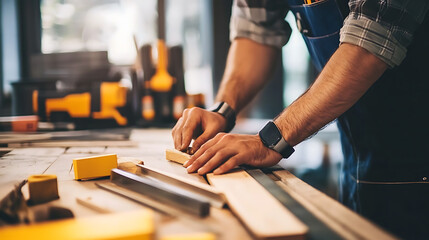 Carpenter Working with Wood in Workshop