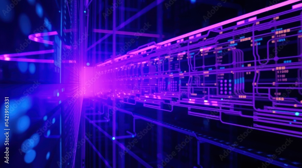 Wall mural futuristic digital data stream flowing through network