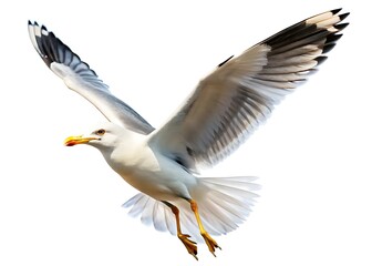 Obraz premium Seagull flying isolated on white background