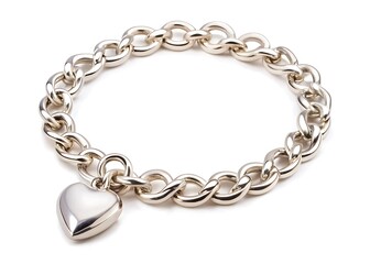Silver chain bracelet with a heart charm isolated on white background