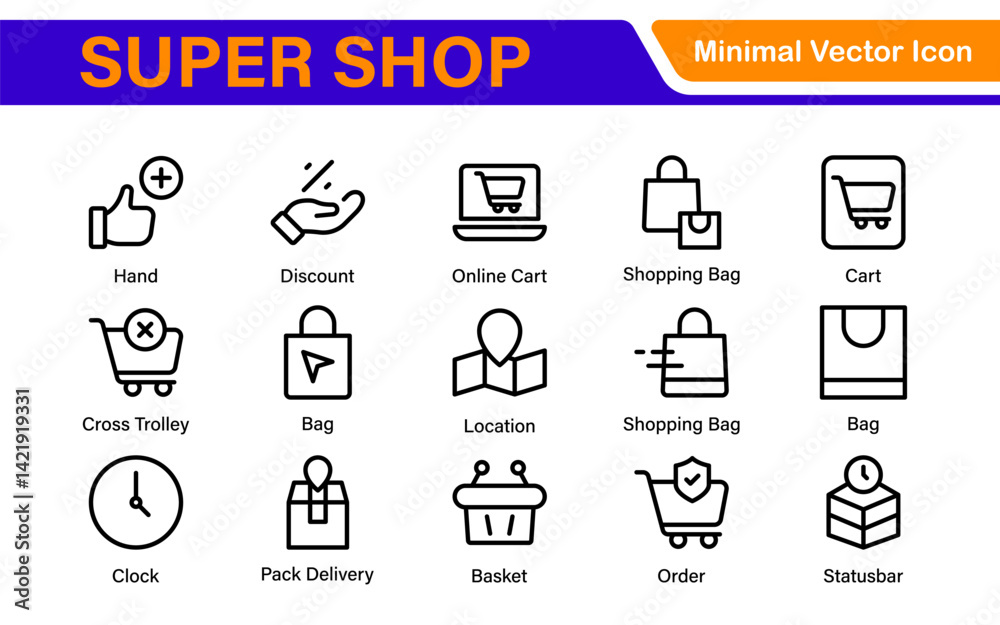 Wall mural set of shopping cart icons. collection of web icons for online store, from various cart icons in var