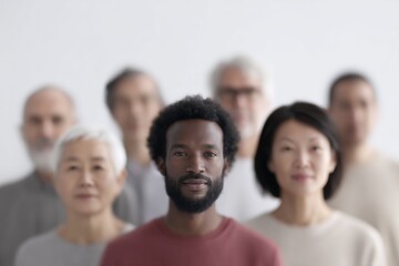 Obraz premium minimalistic portrait of diverse group of couriers with blurred background