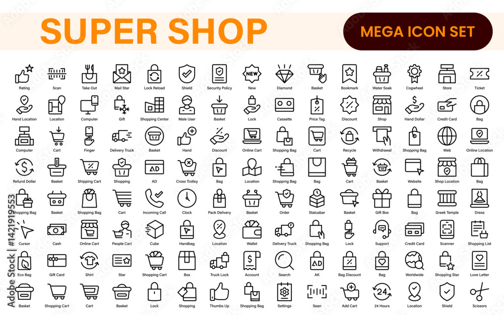 Wall mural set of shopping cart icons. collection of web icons for online store, from various cart icons in var