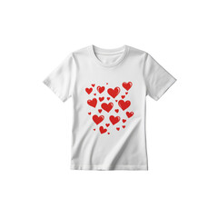 White T-Shirt with Scattered Red Hearts Design