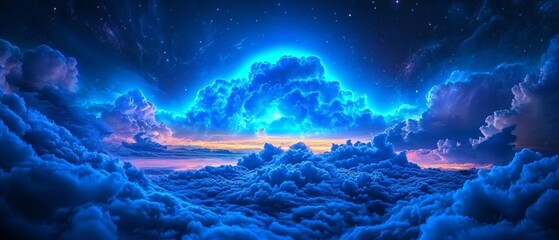 Mesmerizing bioluminescent noctilucent clouds amidst starry night sky for tranquil nature ambiance