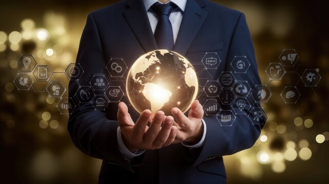 Executive Holding Global Technology Sphere with Icon Connectivity concept