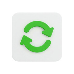 A vibrant green refresh symbol on a clean white square, signifying continuous improvement and renewal, a symbol of growth and perpetual motion.