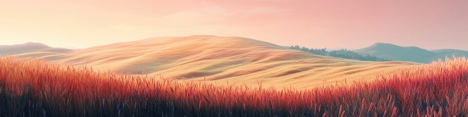 Obraz premium A golden wheat field meets a clear blue sky, where fluffy clouds add depth. The wide, empty space is ideal for event banners or advertising text.