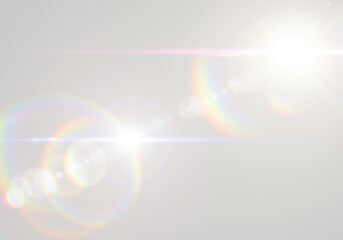 A luminous light source with various rainbow-colored circular lens flares, dynamic effect on transparent background