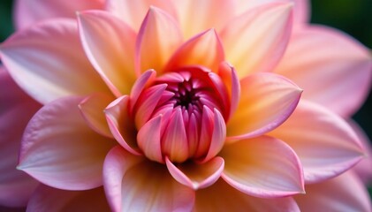 Fototapeta premium Close-up dahlia petals, symmetrical arrangement, soft focus, bloom, elegant