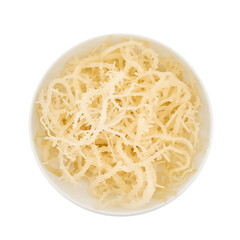 flat lay pile of white eucheuma cottonii kelp seaweed in bowl cutout