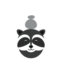 Fototapeta premium Simple graphic illustration of a raccoon face with balanced stones in minimalist style
