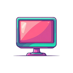 Vibrant Pink and Teal Cartoon Computer Monitor Illustration