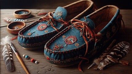 Crafting culture vibrant moccasins artisan workshop photography rustic environment close-up traditional techniques