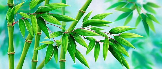 Obraz premium Watercolor painting of a lush bamboo forest nature art tranquil environment serene viewpoint