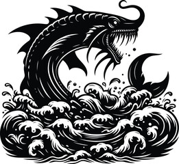 Legendary Leviathan Fighting Under the Ocean – Dark Fantasy Marine Conflict Artwork