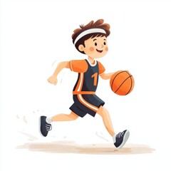 Naklejka premium Cartoon Character Playing Basketball in Motion with Orange and Black Outfit and White Background