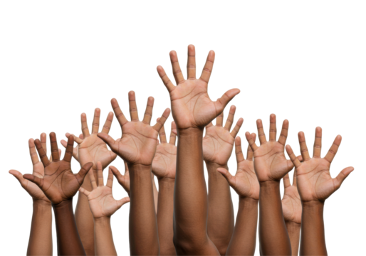 Many hands raised in the air