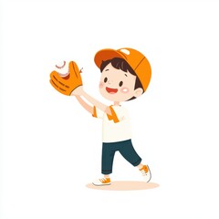 Young Boy with Baseball Glove Catching the Ball on Sunny Day Happy Kid Playing Baseball Sport