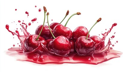  Vibrant Cherry Splash with Juice on the white background 