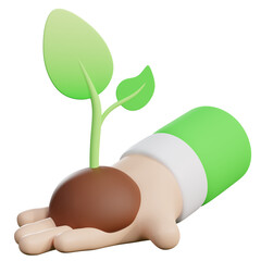 3D Illustration of Hand Planting a Seedling - Eco-Friendly
