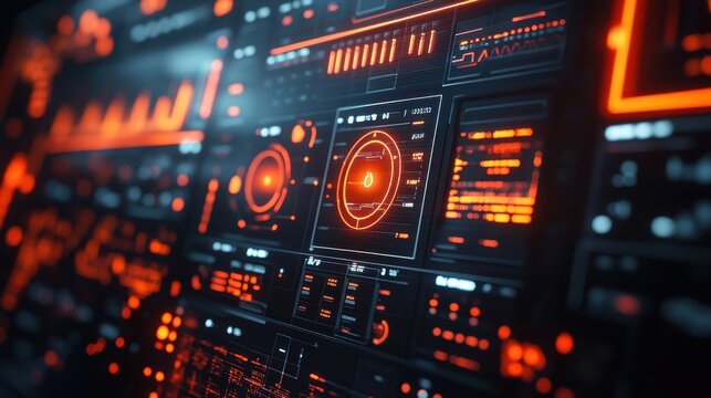 Futuristic Control Panel Interface Displaying Vital Data for Advanced Systems and Analytics