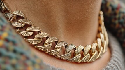 Gold necklace close-up