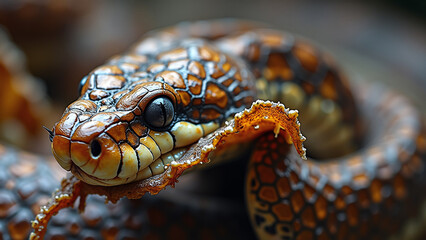 Fototapeta premium Orange and Dark Gray Scaled Snake Close-up
