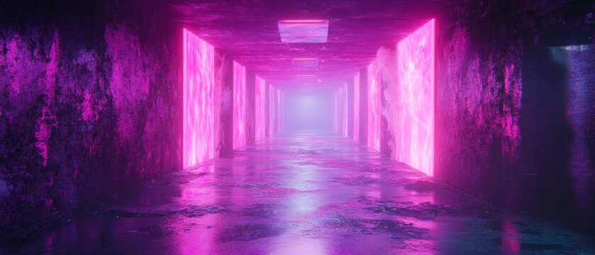 Futuristic quantum slipstream corridor with vivid neon lights and high fidelity details