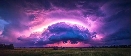 Majestic rainbow shelf cloud over open field capturing rare arcus atmospheric phenomenon