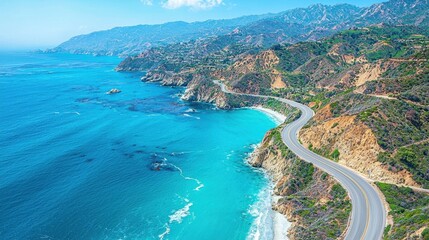 Obraz premium Pacific Coast Highway Curving Along Dramatic Cliffs of Big Sur California Dreamy Coastal Road Trip