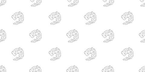 Seamless Tempura Shrimp Doodle Pattern background. Seafood Pattern Design. Fried Shrimp Seamless pattern Background. Crunchy Tempura Doodle Pattern.