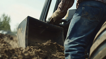 Construction Worker Operating a Bulldozer