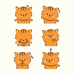 Cute Cartoon Orange Cat with Various Emotions Vector Set