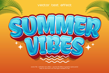 Summer vibes Editable 3D Text Effect. Vector illustration