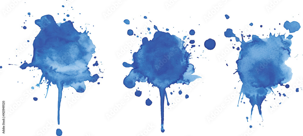 Aufkleber 3 set of blue watercolor brush strokes isolated on a white background. vector watercolor paint splas