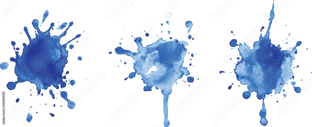 Aufkleber 3 set of blue watercolor brush strokes isolated on a white background. vector watercolor paint splas