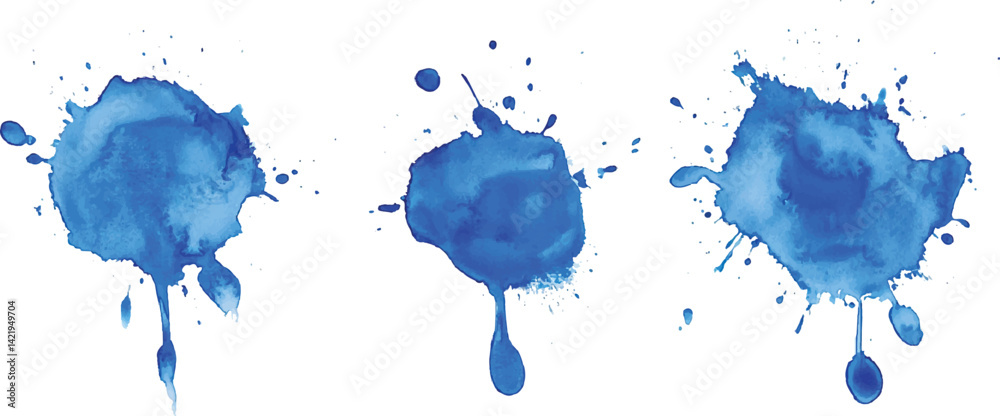 Aufkleber 3 set of blue watercolor brush strokes isolated on a white background. vector watercolor paint splas