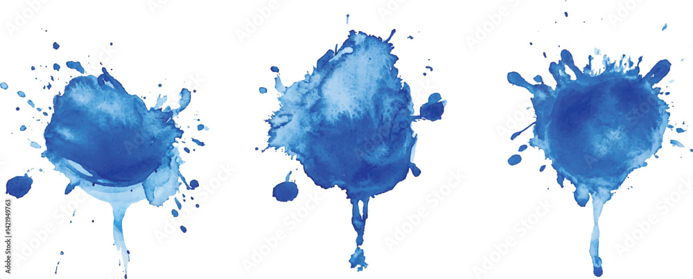 Aufkleber 3 set of blue watercolor brush strokes isolated on a white background. vector watercolor paint splas