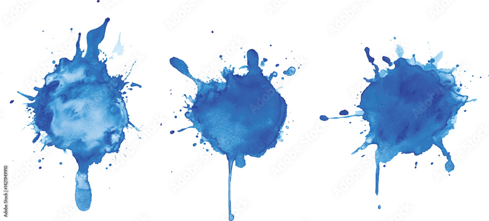 Aufkleber 3 set of blue watercolor brush strokes isolated on a white background. vector watercolor paint splas