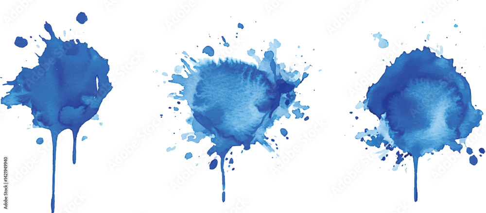 Aufkleber 3 set of blue watercolor brush strokes isolated on a white background. vector watercolor paint splas