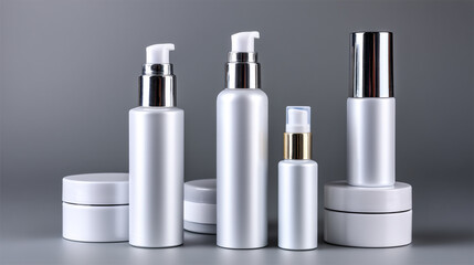 Elegant White Pump Bottles Arranged in a Stylish Mockup for Branding and Design Purposes