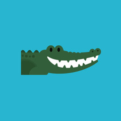 Crocodile head with toothy smile on blue background vector illustration in flat design style 