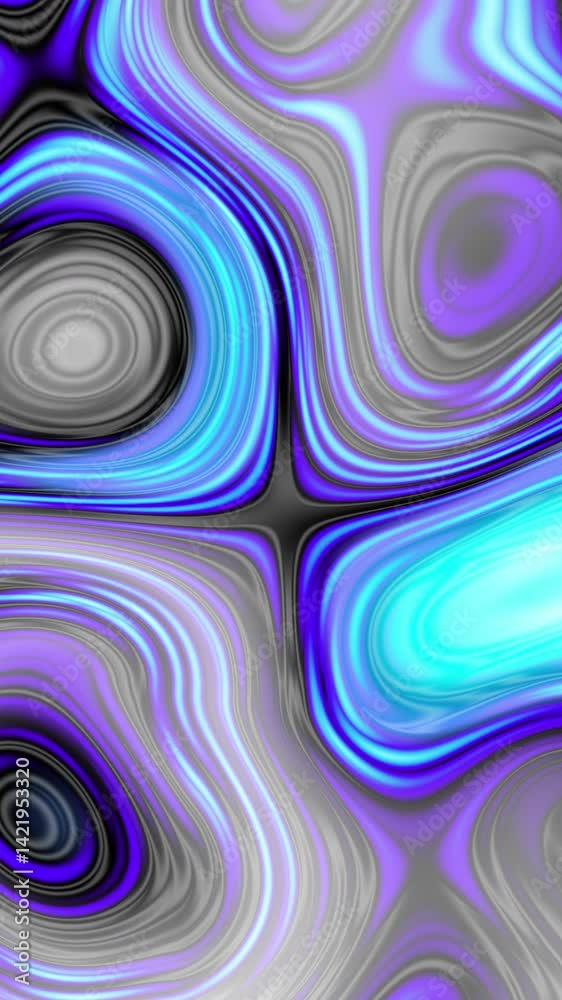 Poster Neon abstract holographic background of glowing mix color waves. Glowing circle shape lines on the wavy surface. Loop vertical background