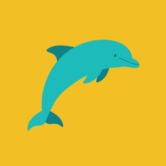 Fototapeta premium Dolphin illustration in flat design with turquoise and yellow background marine animal vector graphic 
